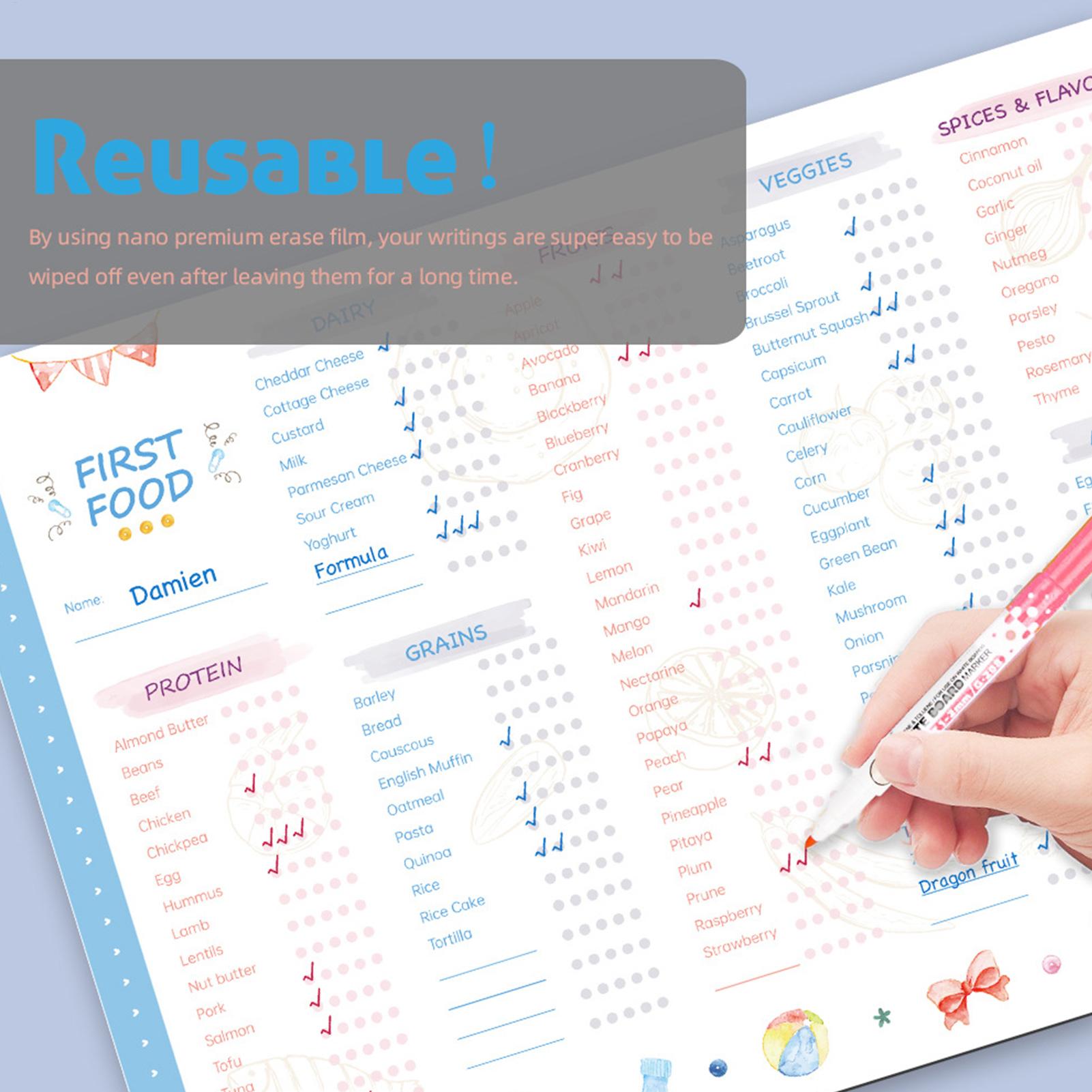 Baby Food Tracker - Baby First Foods checklist Magnetische herhaalbare